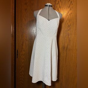 Ann Taylor LOFT Strapless Dress with gray Stripes - 8 petite.